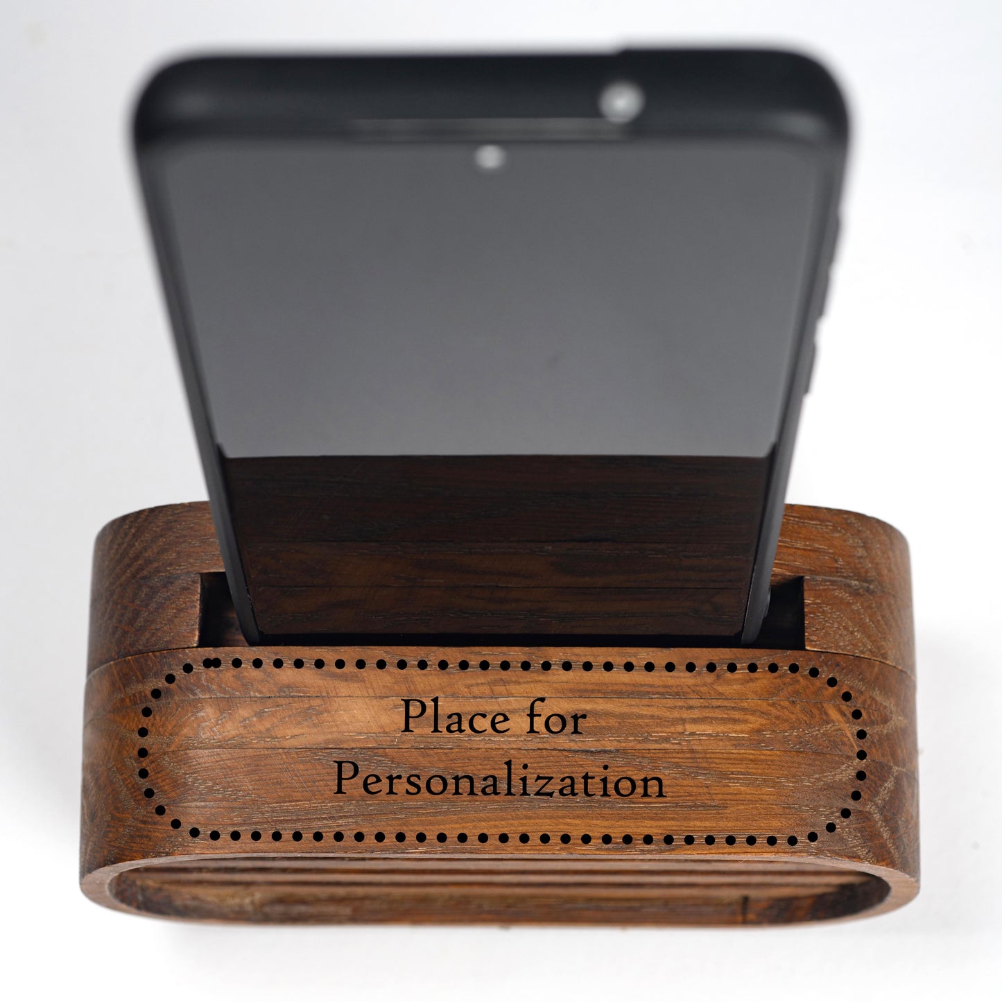 Custom engraved wooden phone speaker, personalized gift for husband, dad, or anniversary.