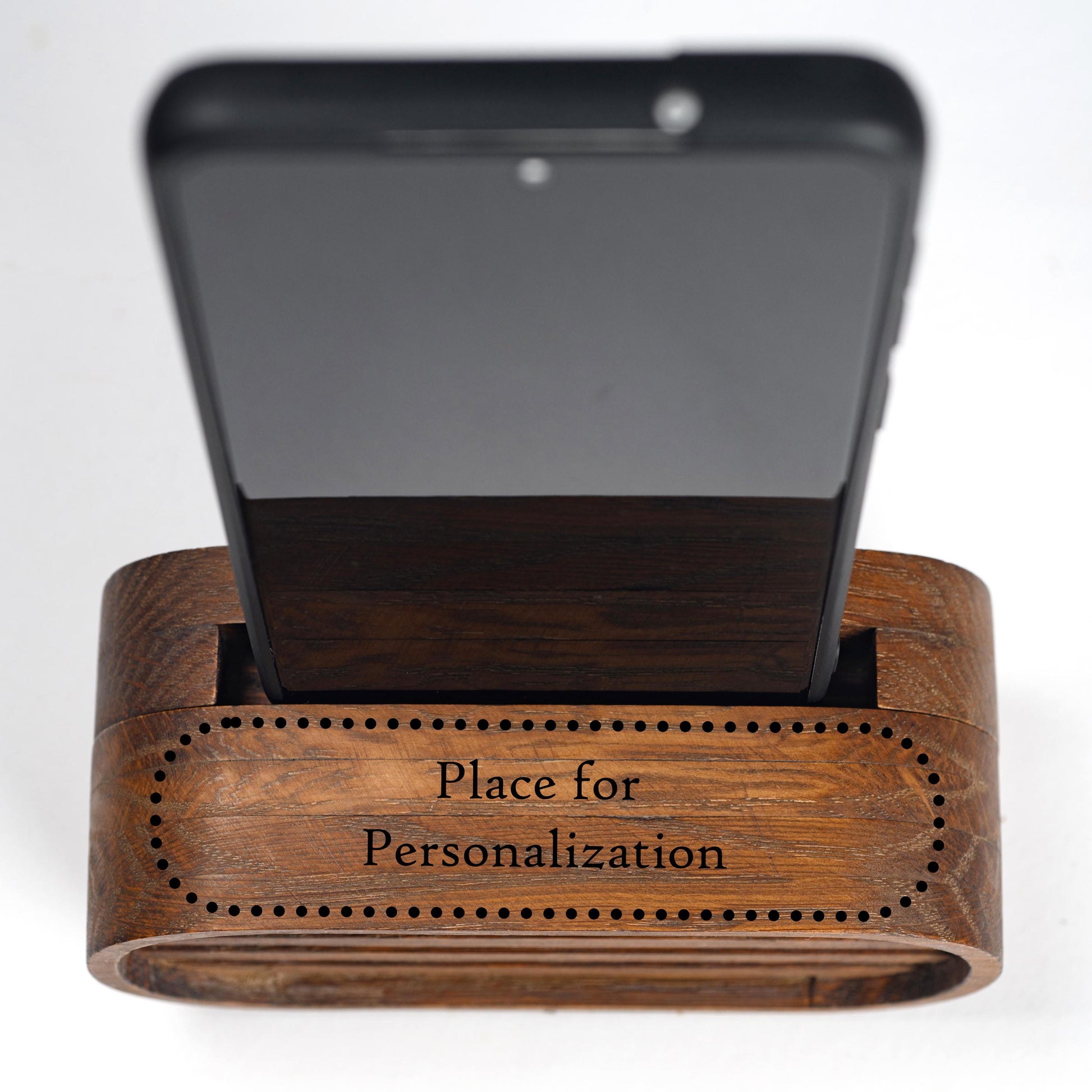 Custom engraved wooden phone speaker, personalized gift for husband, dad, or anniversary.