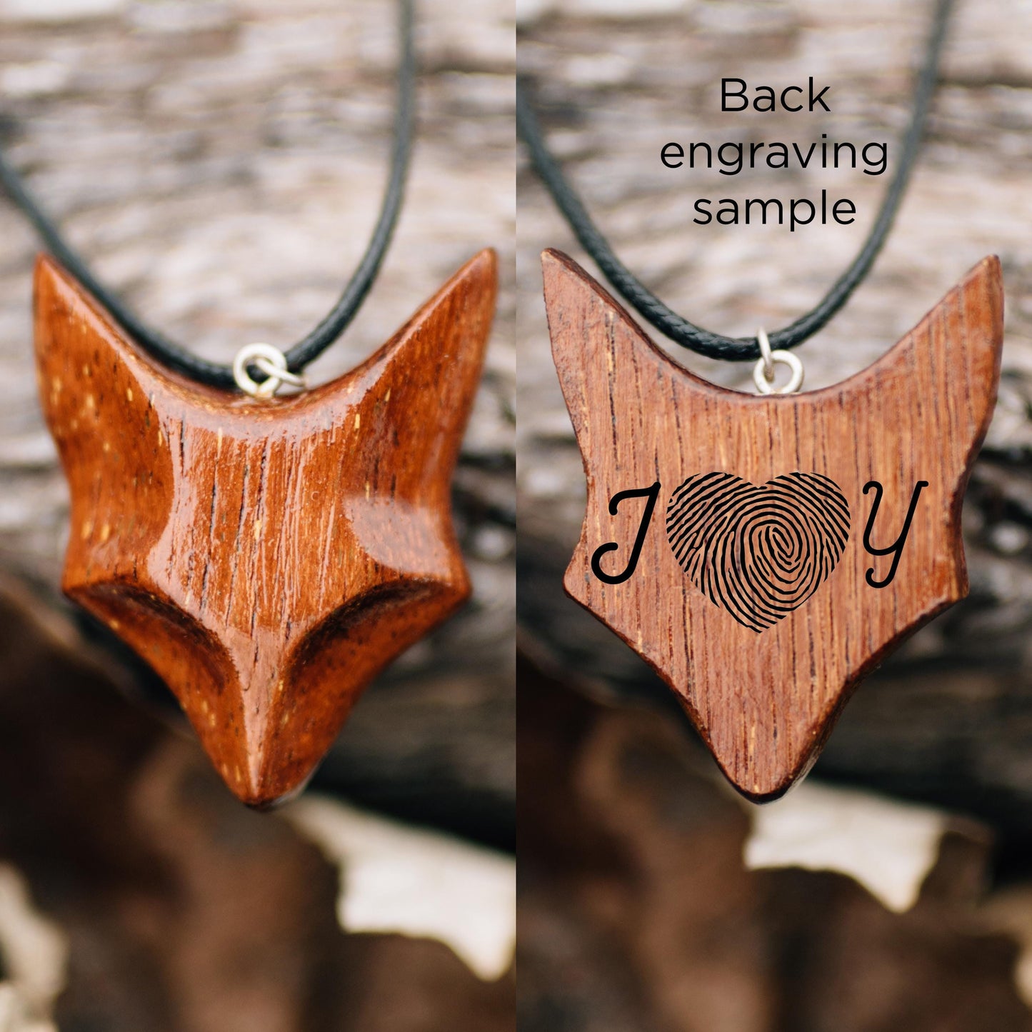 Personalized Merbau Wood Fox Necklace: Engraved Gift Box