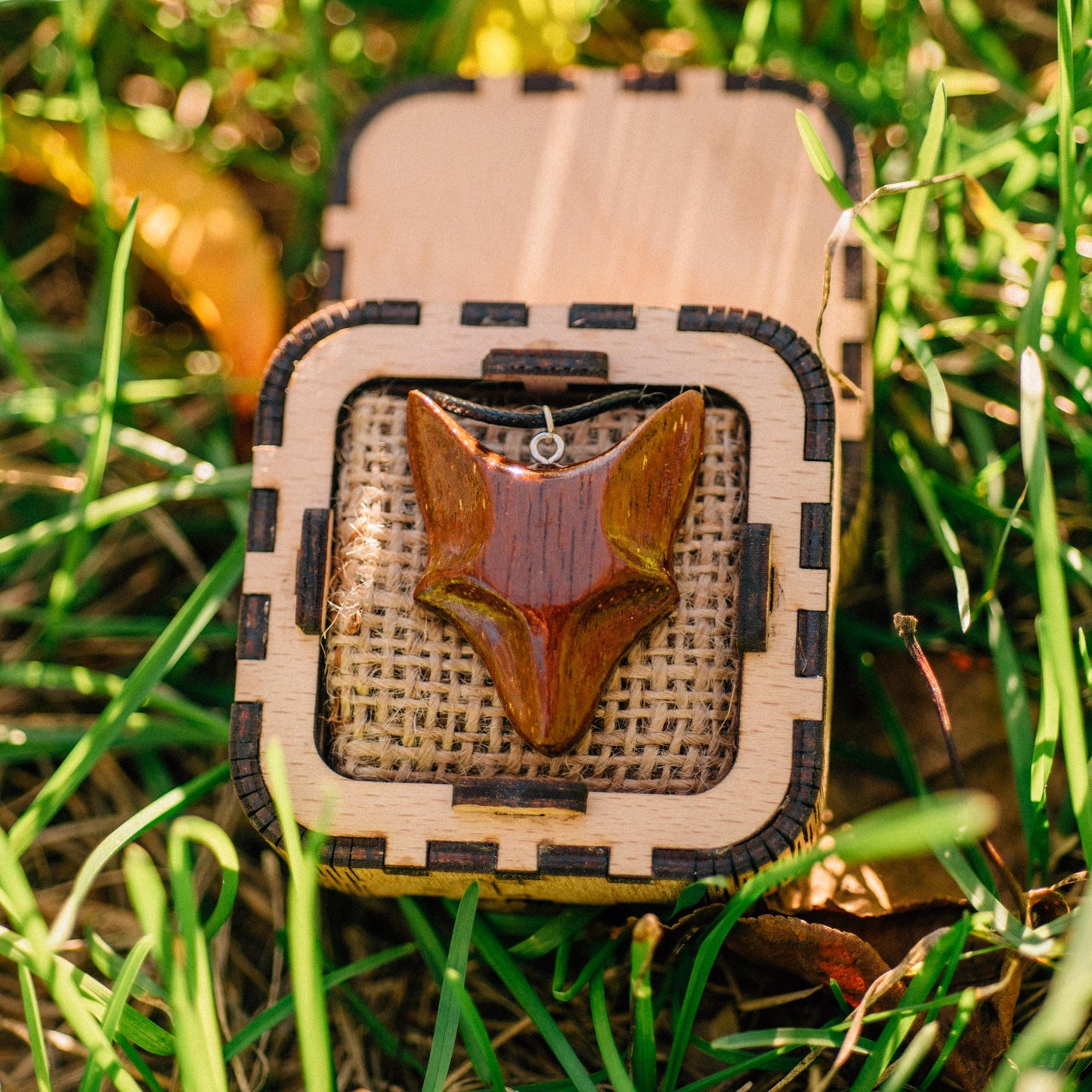 Personalized Merbau Wood Fox Necklace: Engraved Gift Box
