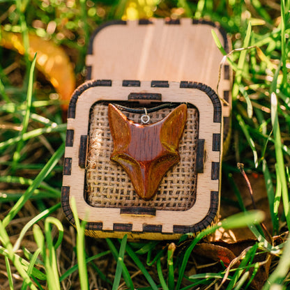 Personalized Merbau Wood Fox Necklace: Engraved Gift Box
