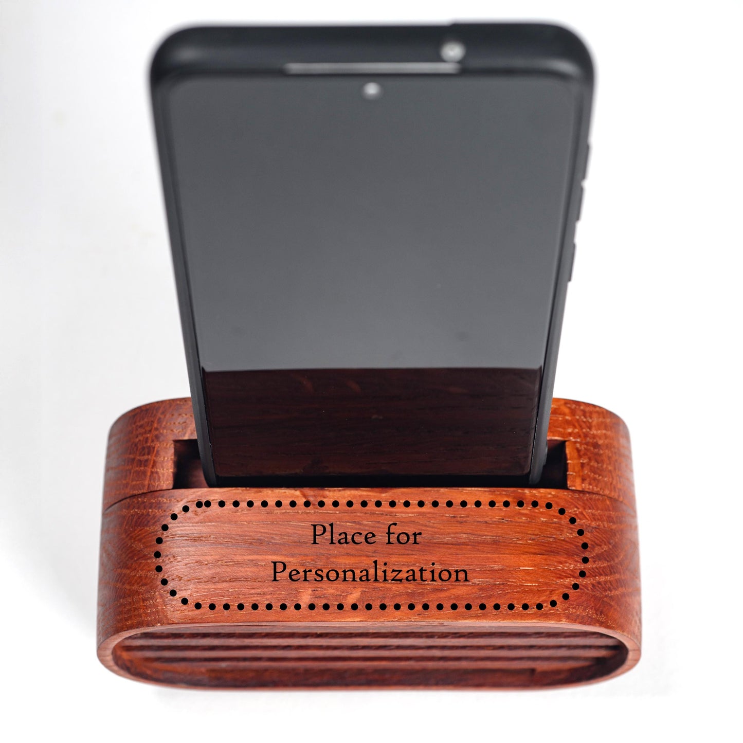 Custom engraved wooden phone speaker, personalized gift for husband, dad, or anniversary.