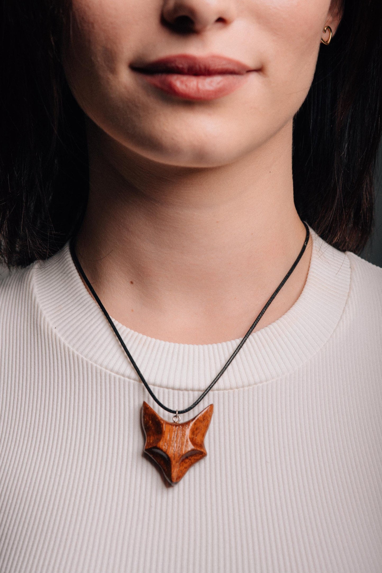 Personalized Merbau Wood Fox Necklace: Engraved Gift Box