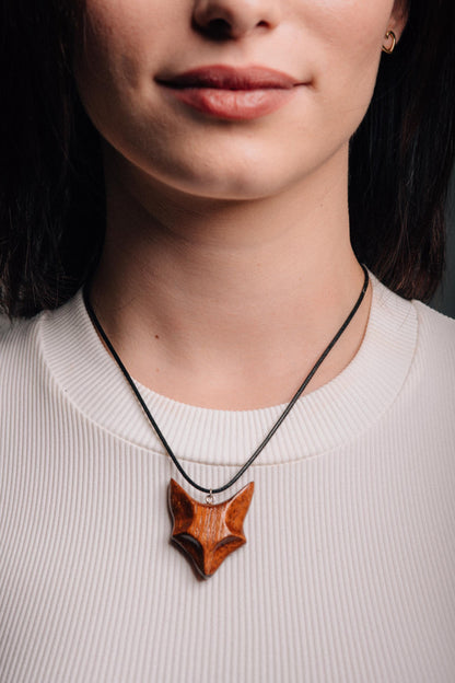 Personalized Merbau Wood Fox Necklace: Engraved Gift Box