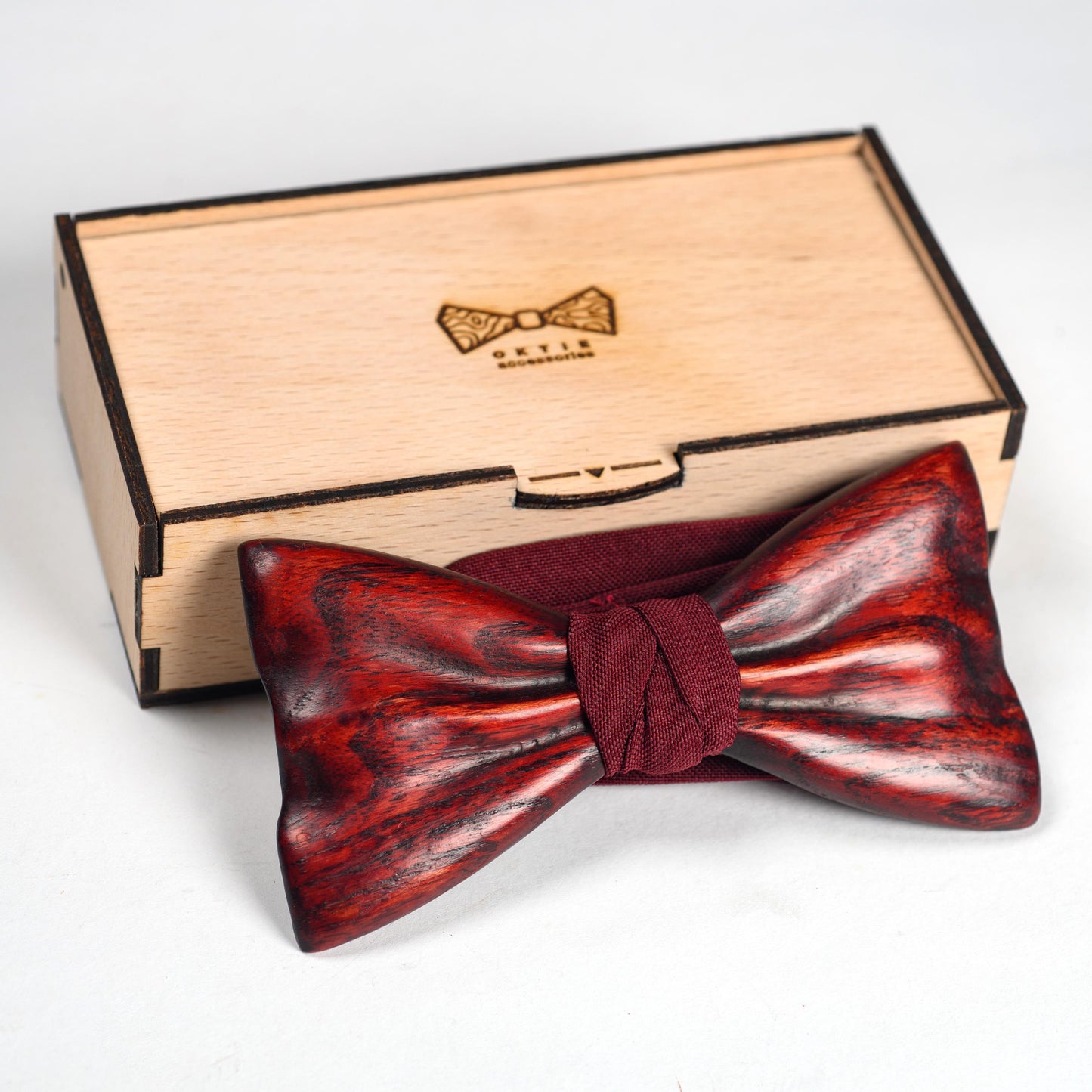Red Oak Wooden Bow Tie: Personalized Groomsmen Gift