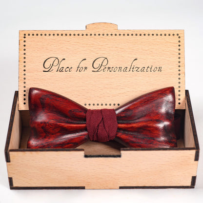 bowtir inside the wooden gift box with personalization engraving