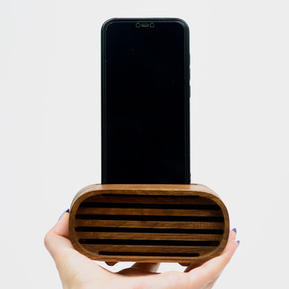 Tech Gift for Men, Unique Wooden Phone Speaker Stand, Personalized Desk Docking Station