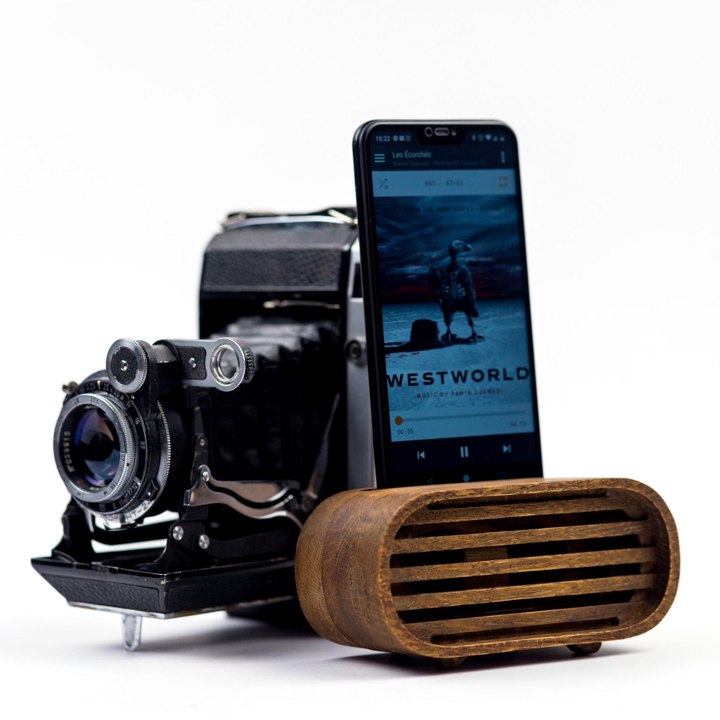 Tech Gift for Men, Unique Wooden Phone Speaker Stand, Personalized Desk Docking Station