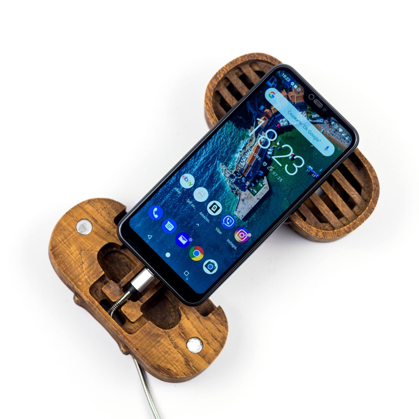 Tech Gift for Men, Unique Wooden Phone Speaker Stand, Personalized Desk Docking Station