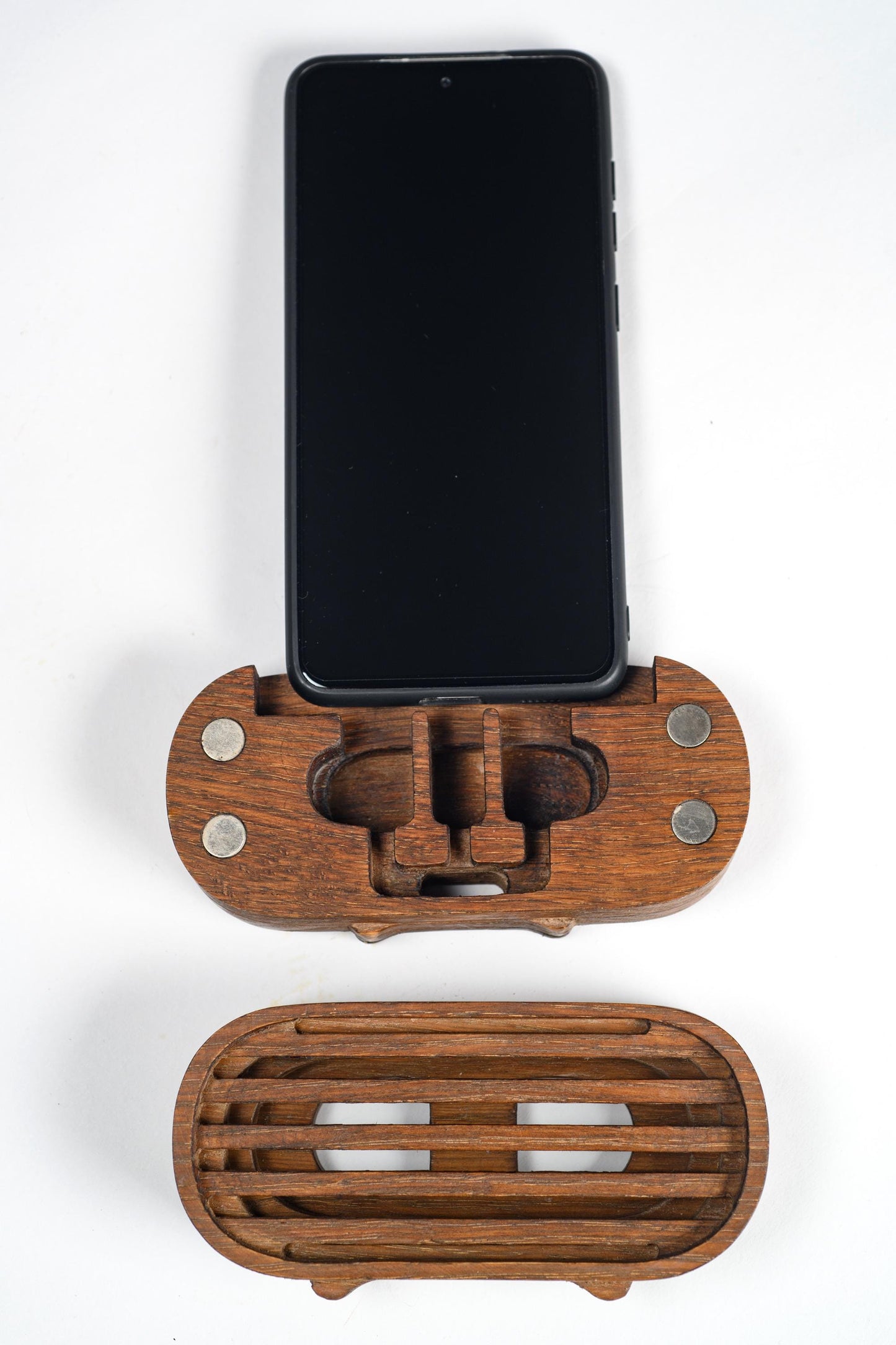 Tech Gift for Men, Unique Wooden Phone Speaker Stand, Personalized Desk Docking Station