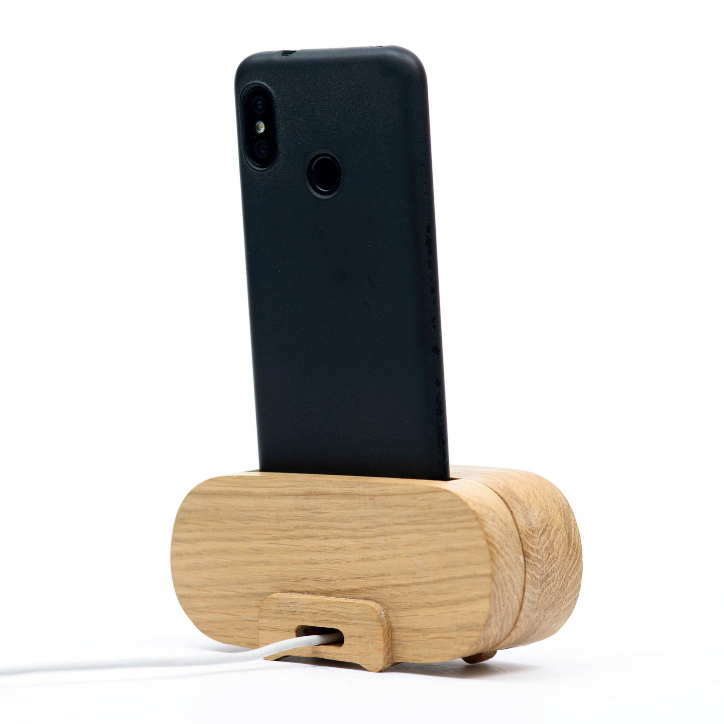 Hands Free Wood Phone Holder for Kitchen and Nightstand, Wooden Desktop Audio Stand