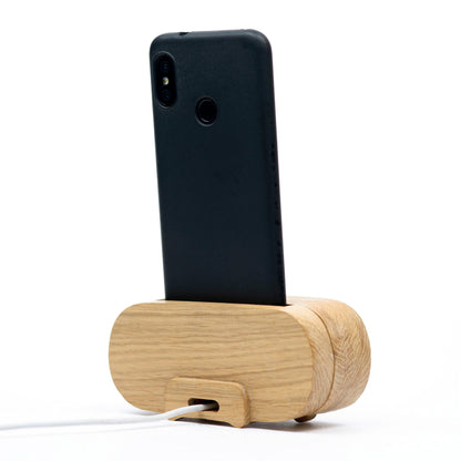 Hands Free Wood Phone Holder for Kitchen and Nightstand, Wooden Desktop Audio Stand