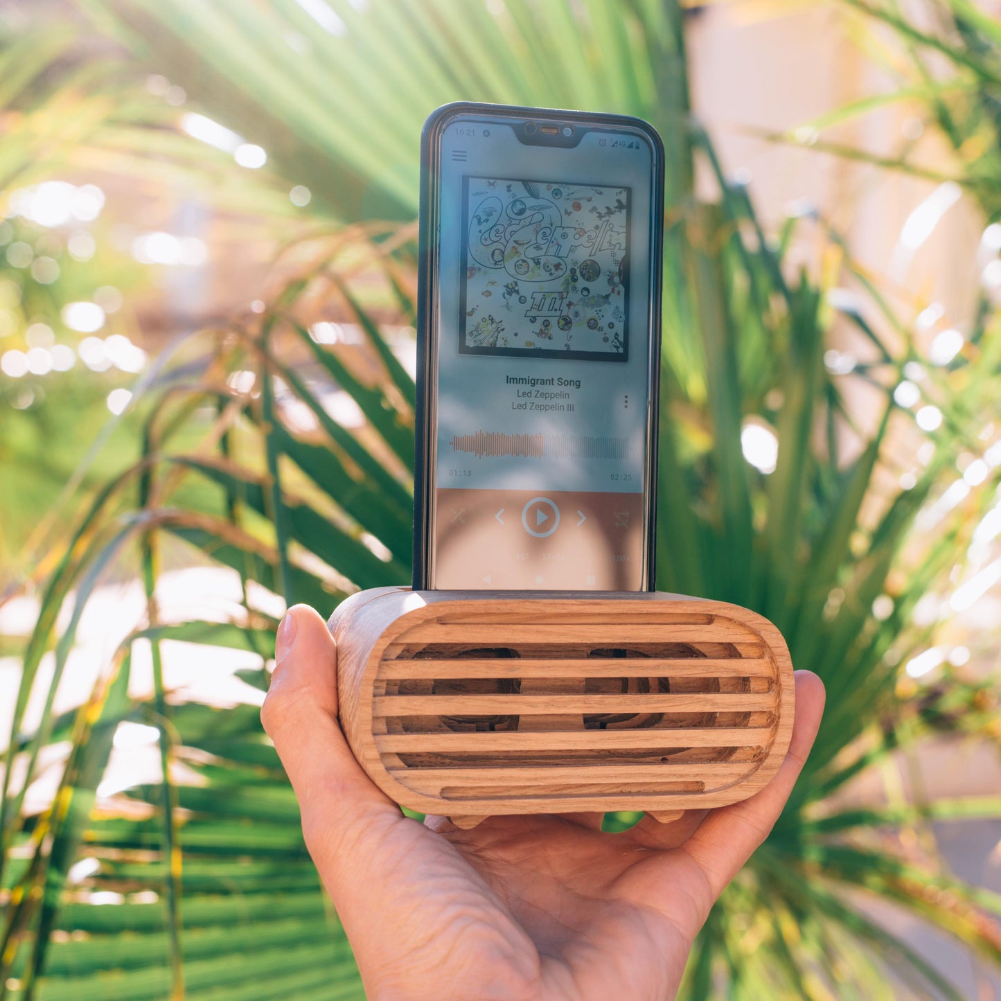 Hands Free Wood Phone Holder for Kitchen and Nightstand, Wooden Desktop Audio Stand
