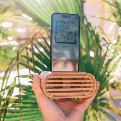 Hands Free Wood Phone Holder for Kitchen and Nightstand, Wooden Desktop Audio Stand