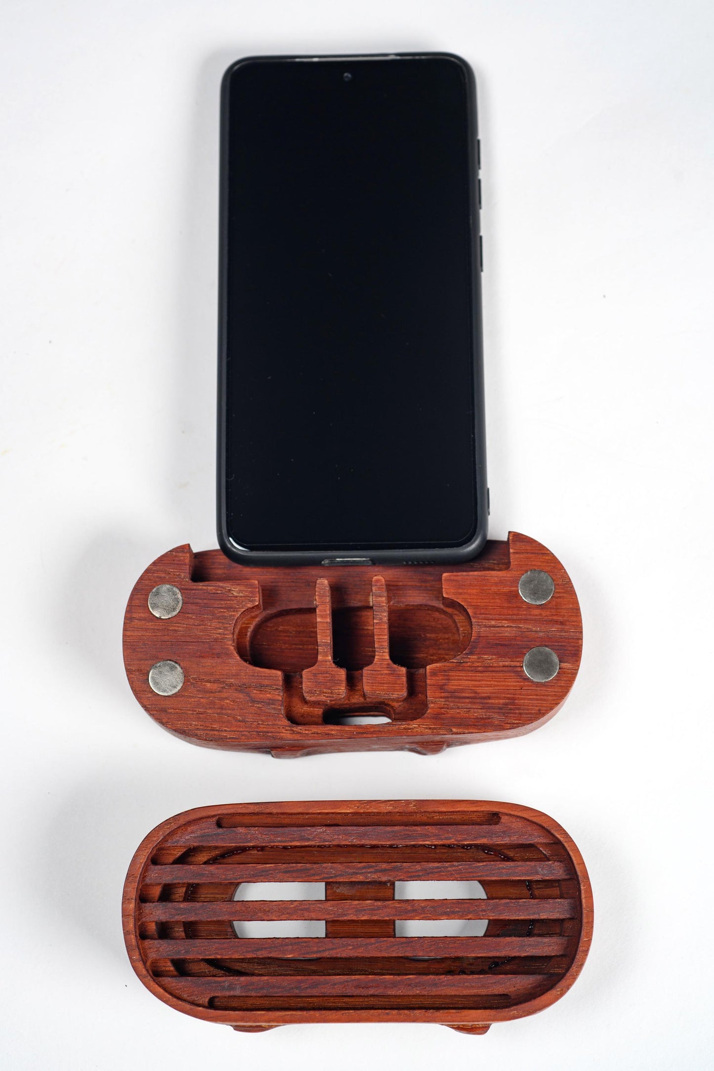 Minimalist Wood Desk Organizer, Modern Phone Stand Speaker, Aesthetic Workspace Decor