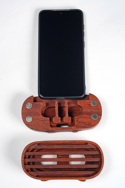 Minimalist Wood Desk Organizer, Modern Phone Stand Speaker, Aesthetic Workspace Decor