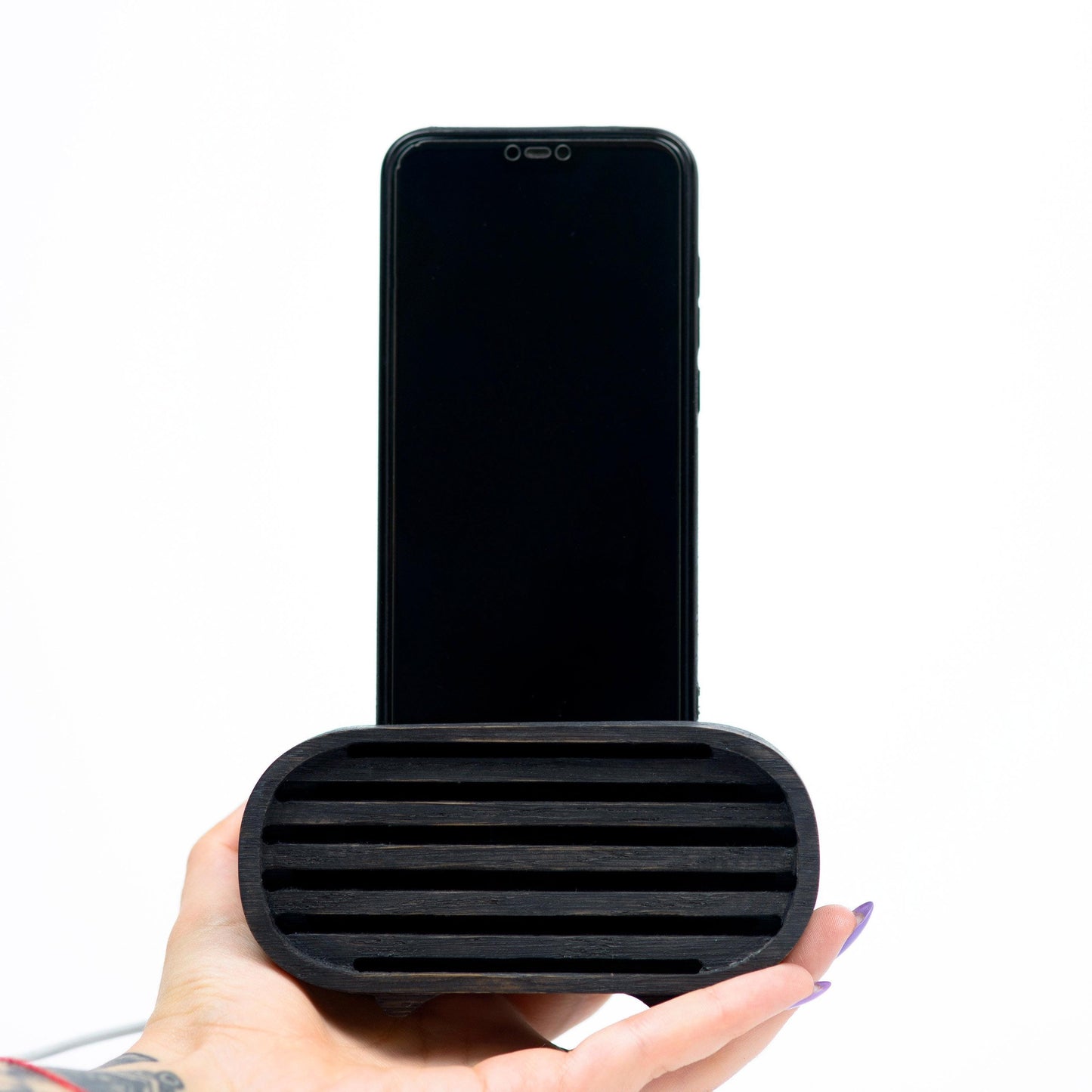 Wooden Phone Stand with Passive Sound Amplifier, Wood Charging Dock Station for Desk