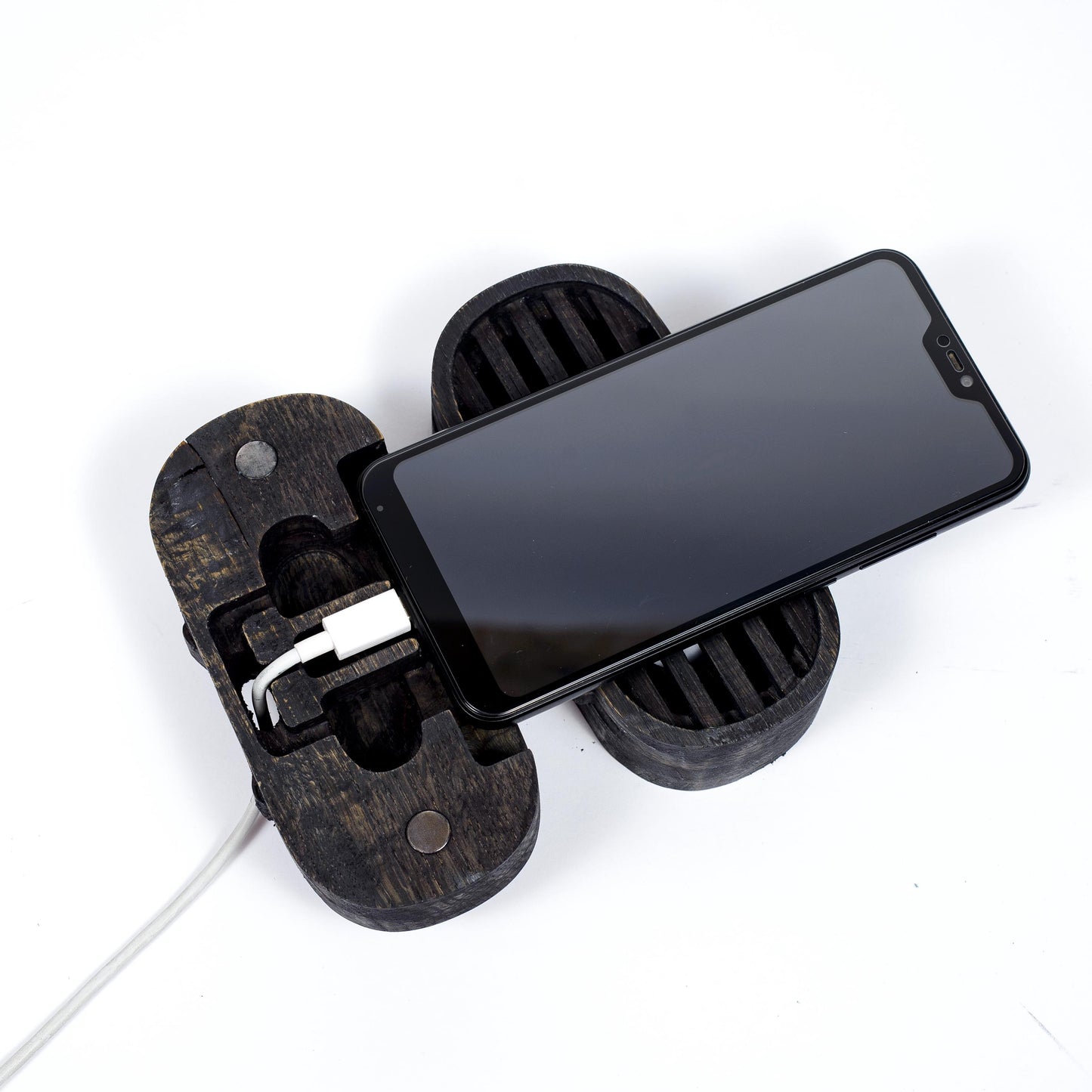Wooden Phone Stand with Passive Sound Amplifier, Wood Charging Dock Station for Desk