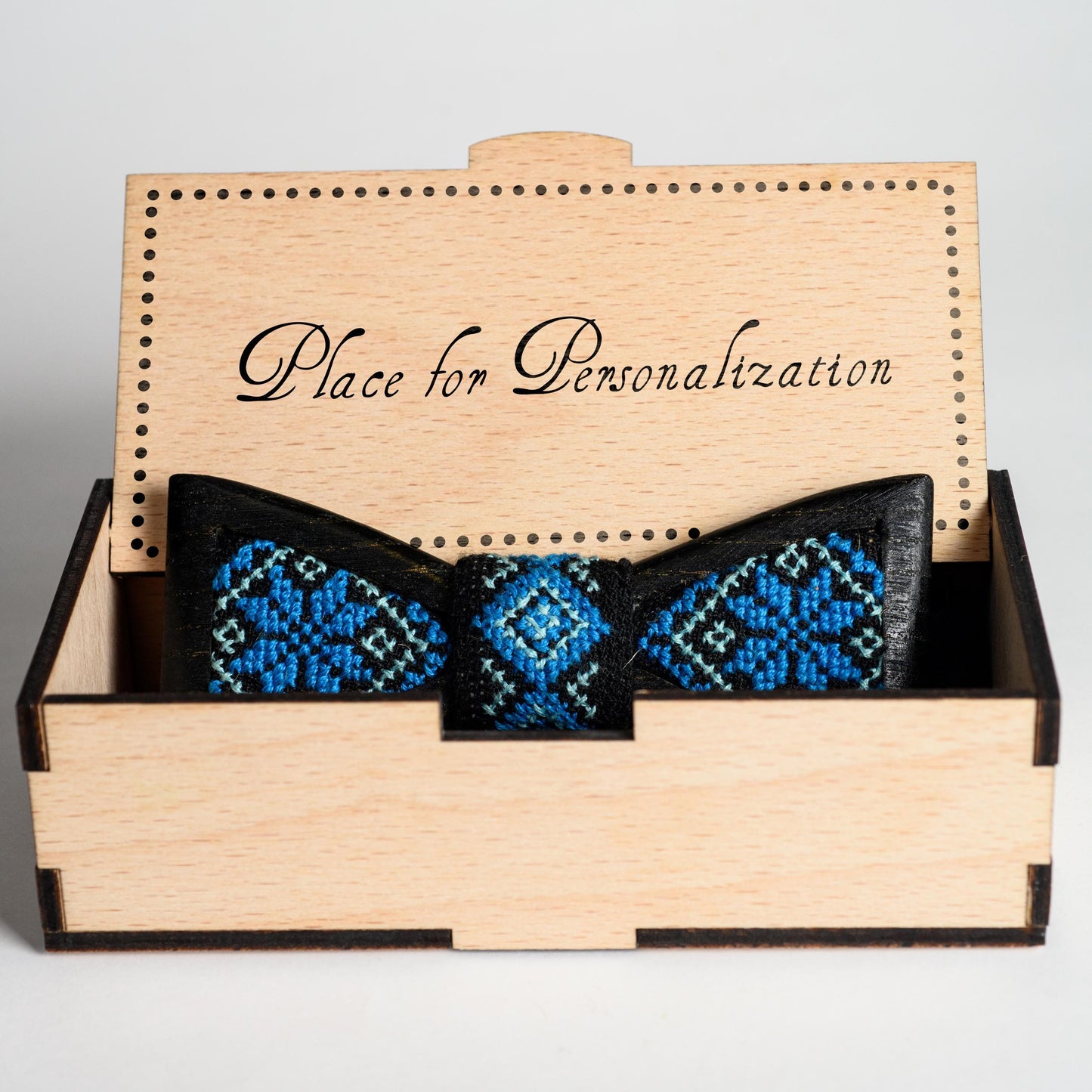 Ukraine Ornament Wooden Bow Tie: Ash Wood, Embroidered