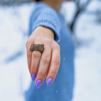 Pyramid Walnut Wood Ring