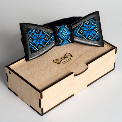 Ukraine Ornament Wooden Bow Tie: Ash Wood, Embroidered