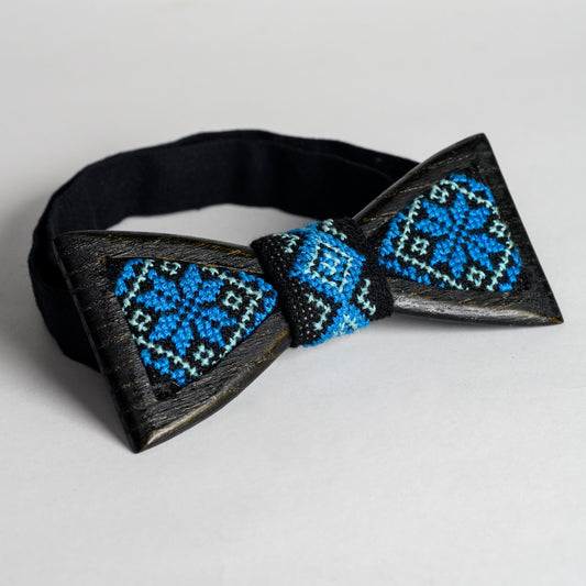 Ukraine Ornament Wooden Bow Tie: Ash Wood, Embroidered