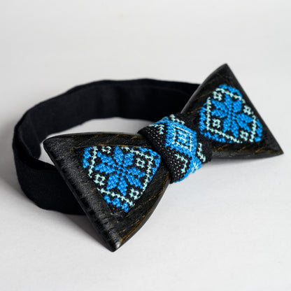 Ukraine Ornament Wooden Bow Tie: Ash Wood, Embroidered