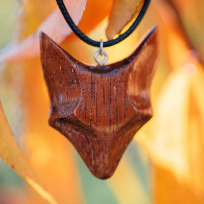 Personalized Merbau Wood Fox Necklace: Engraved Gift Box