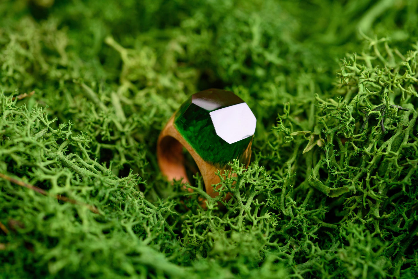 Emerald Green Resin Wood Ring, Handmade Anniversary Gift