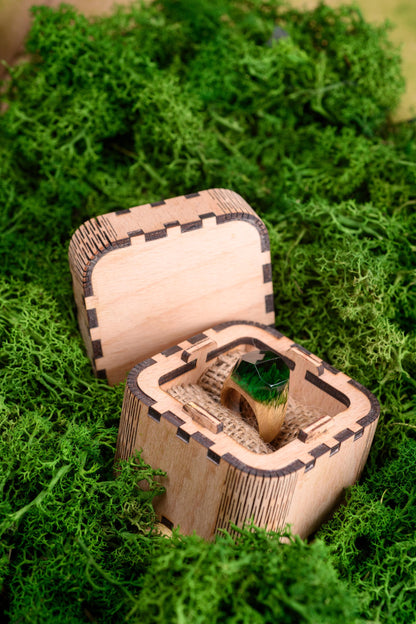 Emerald Green Resin Wood Ring, Handmade Anniversary Gift