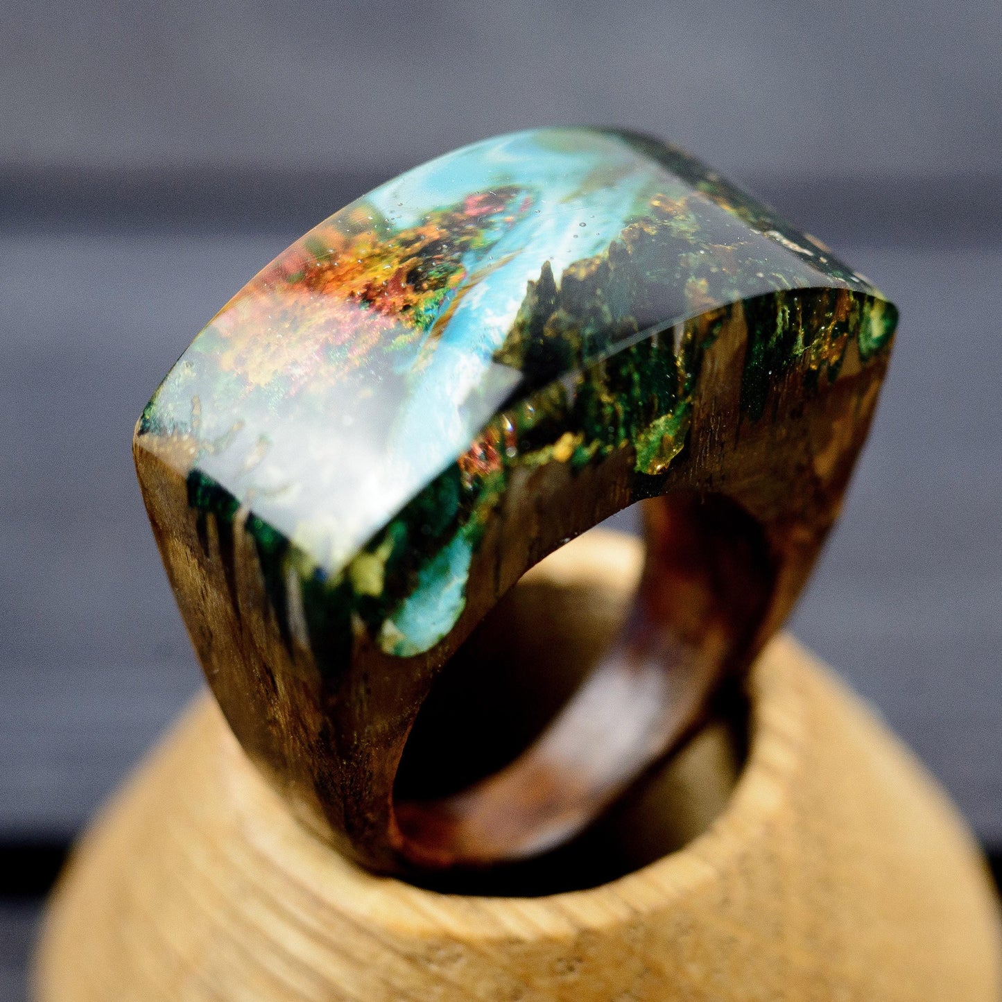 Personalized Wooden Ring – Mountain Landscape Ring, 5th Anniversary Gift for Wife, Mothers Day Jewelry