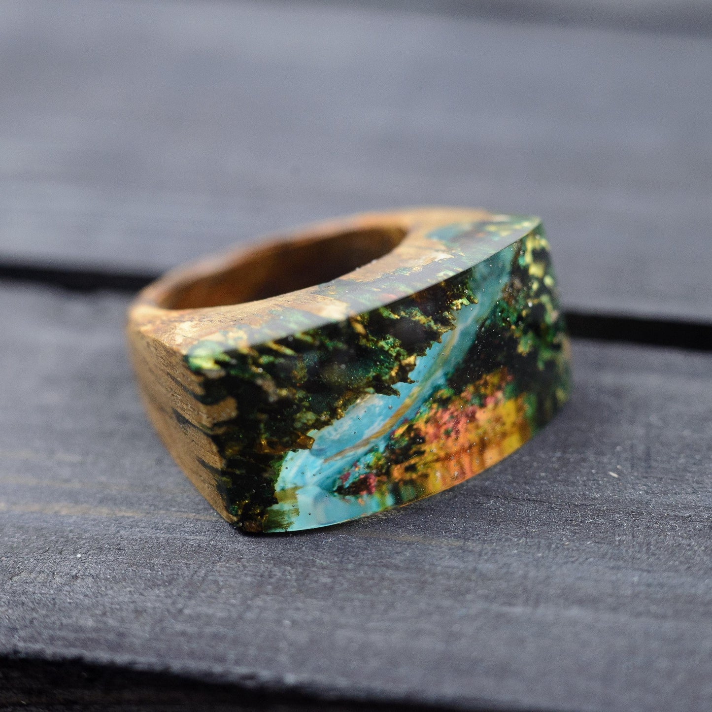 Personalized Wooden Ring – Mountain Landscape Ring, 5th Anniversary Gift for Wife, Mothers Day Jewelry