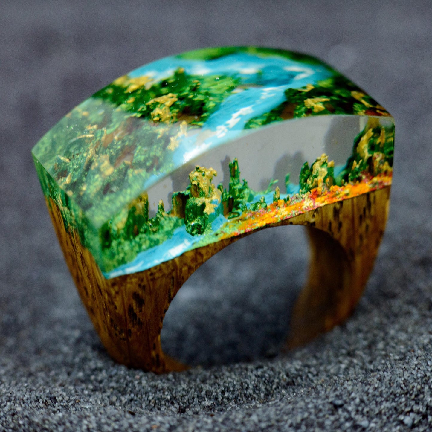 Mountain Landscape Resin Ring - Personalized Cocktail Ring, 5th Anniversary Gift for Wife