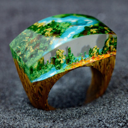 Mountain Landscape Resin Ring - Personalized Cocktail Ring, 5th Anniversary Gift for Wife