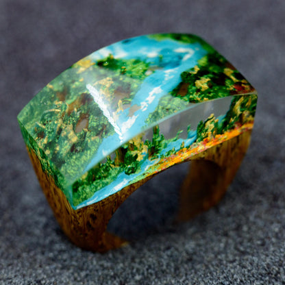 Mountain Landscape Resin Ring - Personalized Cocktail Ring, 5th Anniversary Gift for Wife