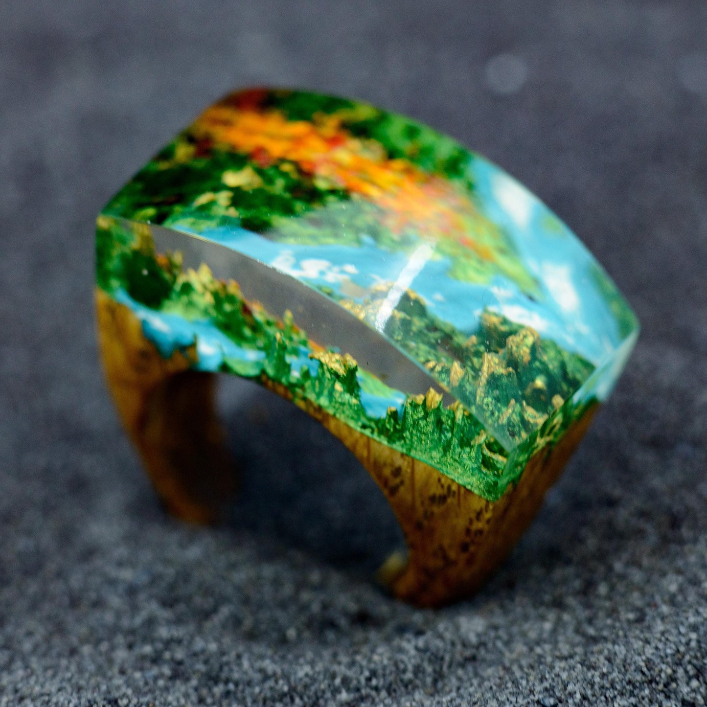 Mountain Landscape Resin Ring - Personalized Cocktail Ring, 5th Anniversary Gift for Wife