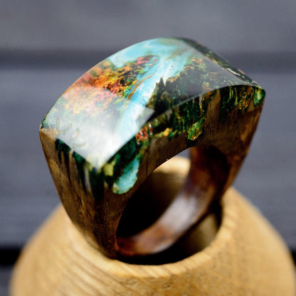 Mountain Landscape Resin Ring - Personalized Cocktail Ring, 5th Anniversary Gift for Wife