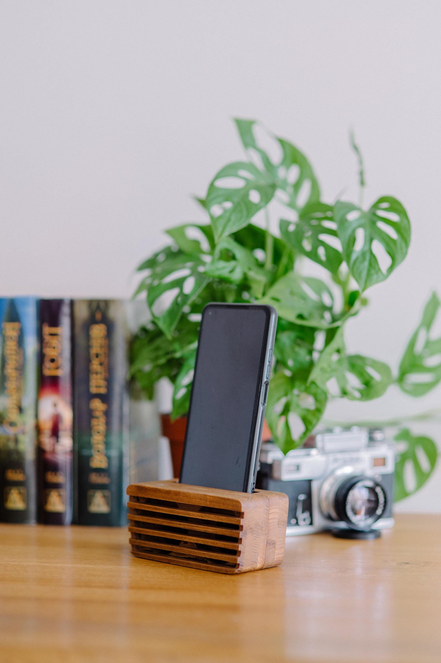 Wood Phone Stand Speaker Personalized Decor Gift - 5th Anniversary Gift for Husband
