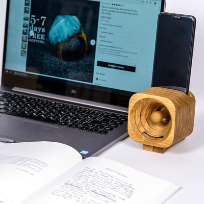 Wooden Phone Speaker Personalized 5th Anniversary Gift for Him - Passive Sound Amplifier
