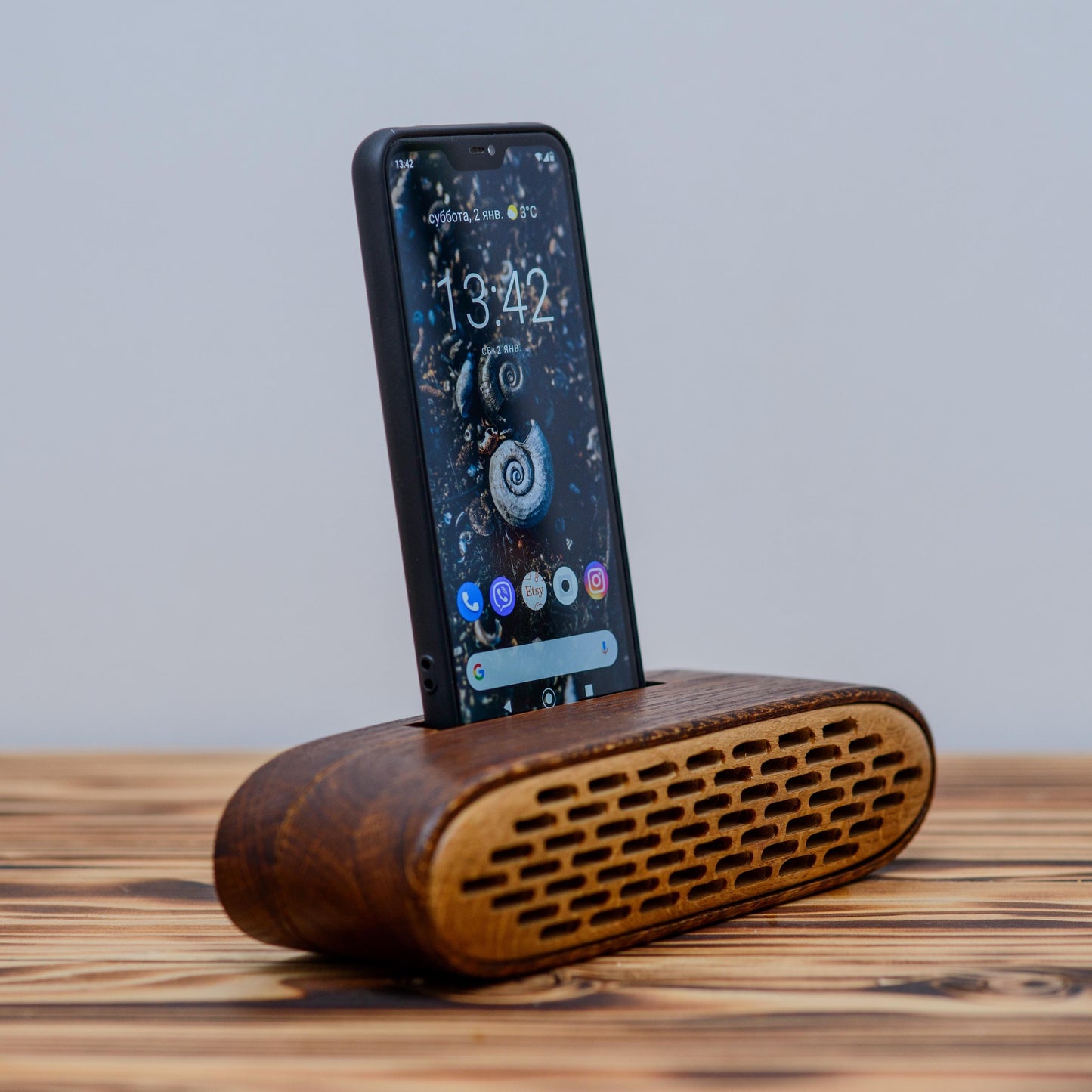 Personalized Wooden Phone Speaker Dock: Acoustic Amplifier, Desk Organizer