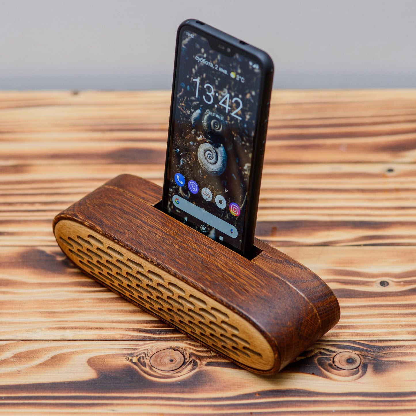 Personalized Wooden Phone Speaker Dock: Acoustic Amplifier, Desk Organizer