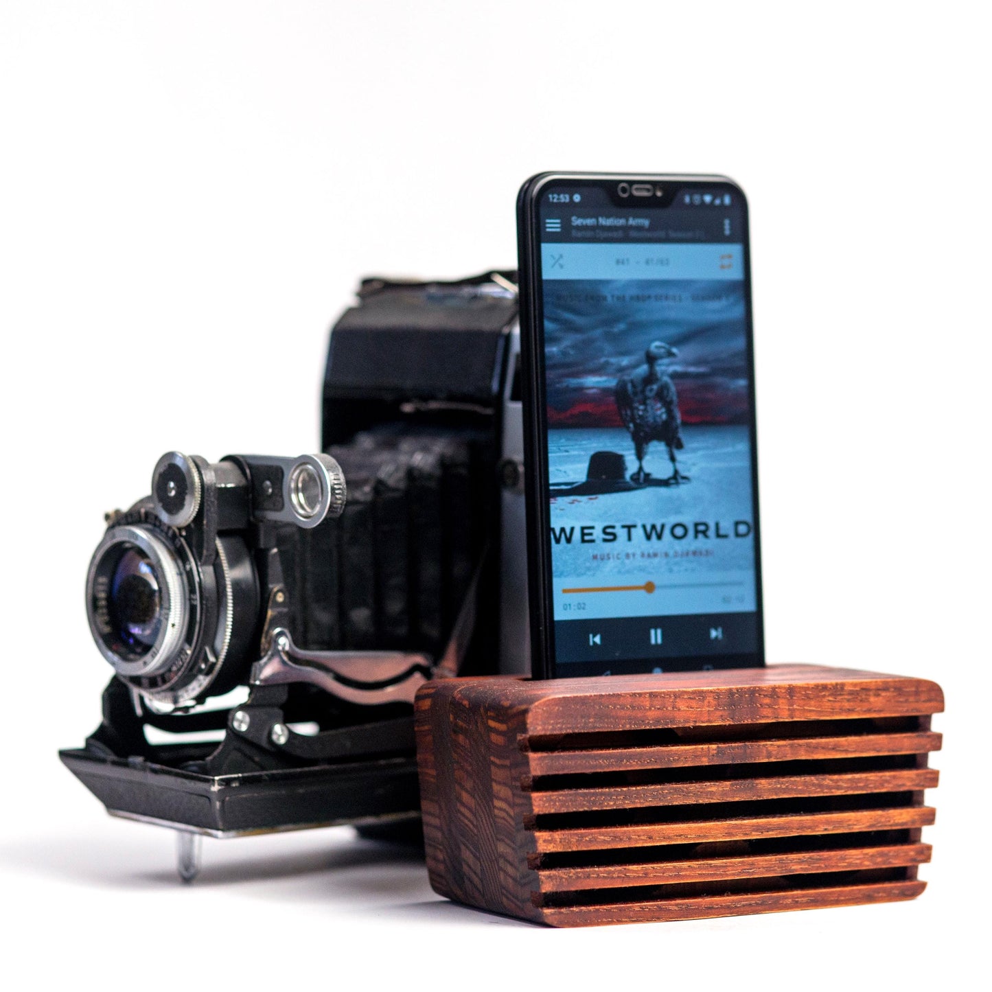 Wooden Phone Speaker Stand Desk Organizer & Personalized Decor Gift – Thoughtful Gift for Husband Dad