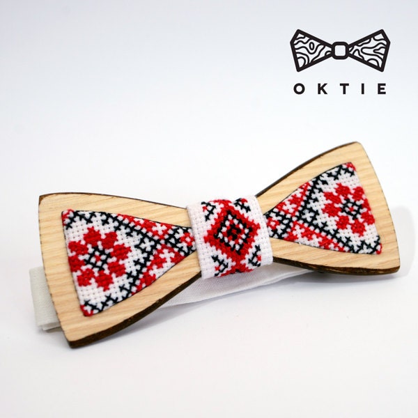 Ukrainian Ornament Wooden Bow Tie, Groomsmen Gift